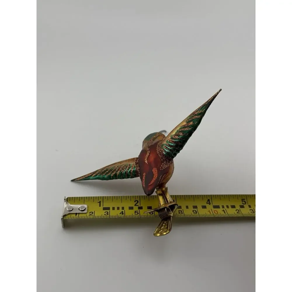 Glass Hummingbird Clip on Christmas Ornament Hand Painted 5